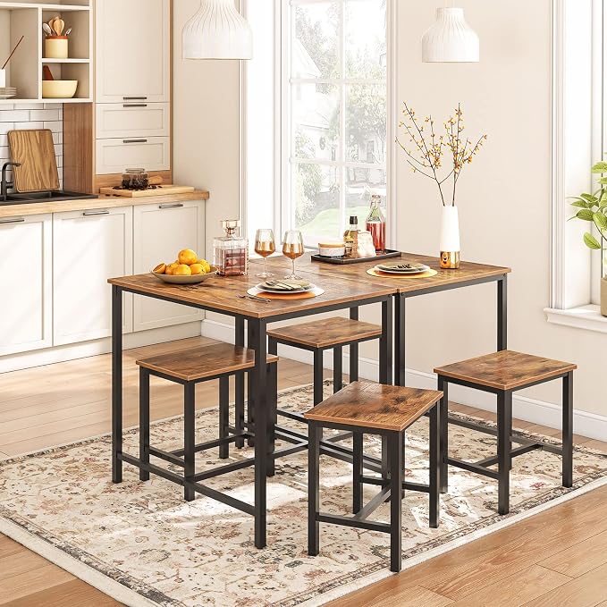 HOOBRO 3-Piece Industrial Dining Table Set, Kitchen Table, Space Saving Dinette for Kitchen, Dining Room, Small Space, Breakfast Nook, Living Room, Party, Rustic Brown and Black BF75CZ01G1 - Image 2