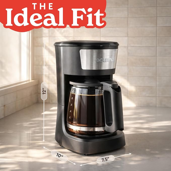 Gourmia 12 Cup One-Touch Coffee Maker – Pause and Serve with Automatic Keep Warm, Easy View Water Window, Compact Design, Stainless Steel Accents, Black - Image 8