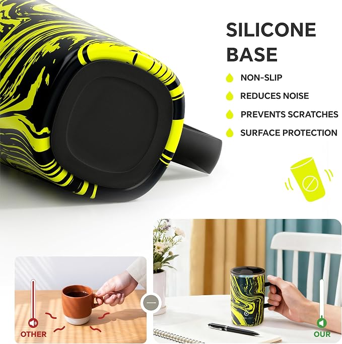 Ideus 16 oz Insulated Stainless Steel Coffee Mug with Lid, Yellow Zebra | Perfect for home, office, or daily use| Easy to clean wide mouth| Sweat-proof| On the go - Image 5