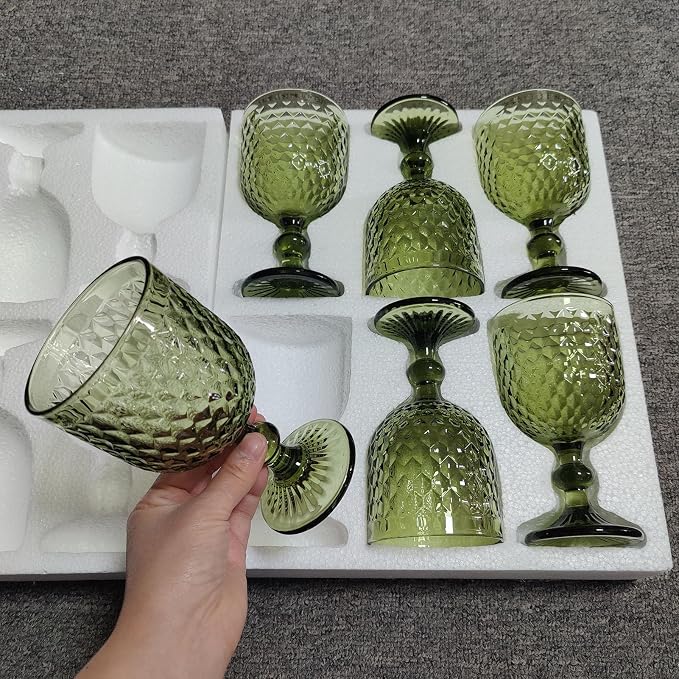 Taganov Green Wine Glass Water Goblets Vintage Glassware set of 6 Colored Stemware 13.5 oz for Wedding Party Bar Housewarming Gift - Image 8