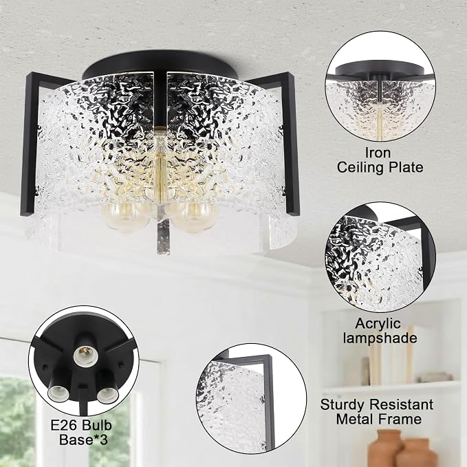 Bektas Semi Flush Mount Ceiling Light, Hallway Light Fixture,Entryway Light,Modern Bedroom Lampe,Metal Light Fixtures,Lighting Fixture Flush Mount for Kitchen Bathroom Dining Room ETL Listed - Image 5