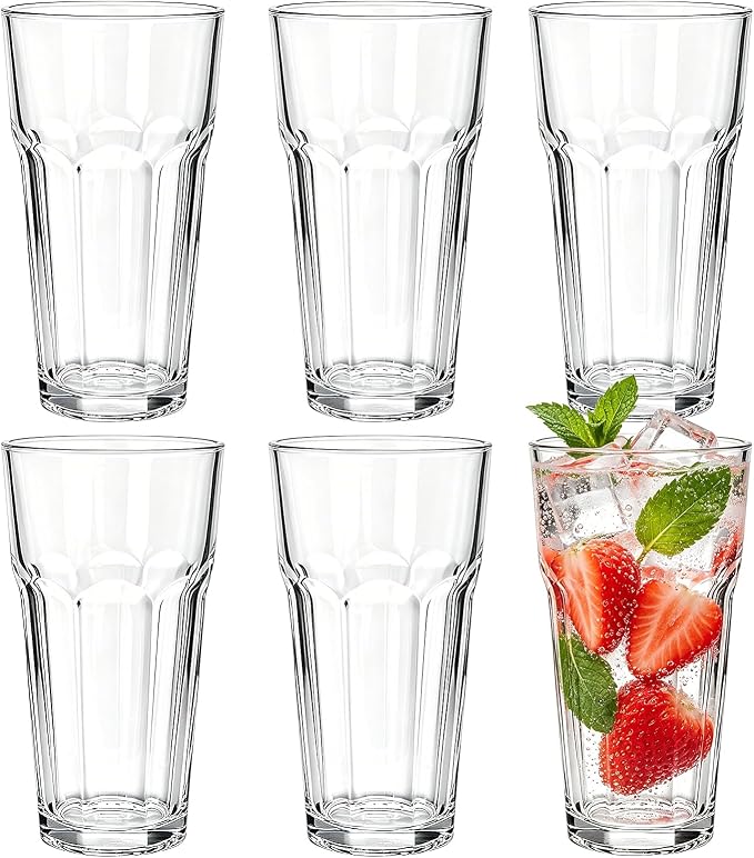 Mapoxy 16oz Highball Glasses Set of 6, Thick Lead-Free Glass Tumblers | Clear Drinking Glasses with Heavy Base for Water, Juice, Beer, Cocktails, Dishwasher Safe Bar Glassware, Ideal Gifts by Mapoxy