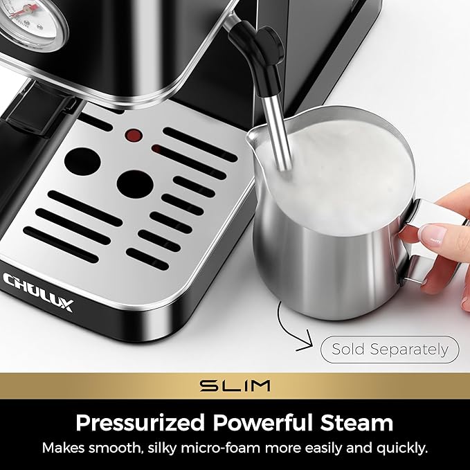 CHULUX Espresso Machine with Conical Burr Electric Coffee Grinder, Black - Image 3