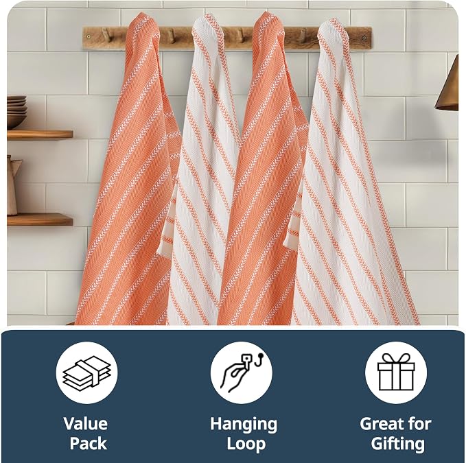 LANE LINEN Kitchen Towels Set - Pack of 4 Cotton Dish Towels for Drying Dishes, 18”x 28”,Absorbent Tea Towels, Quick Drying Kitchen Towel Set - Coral - Image 7