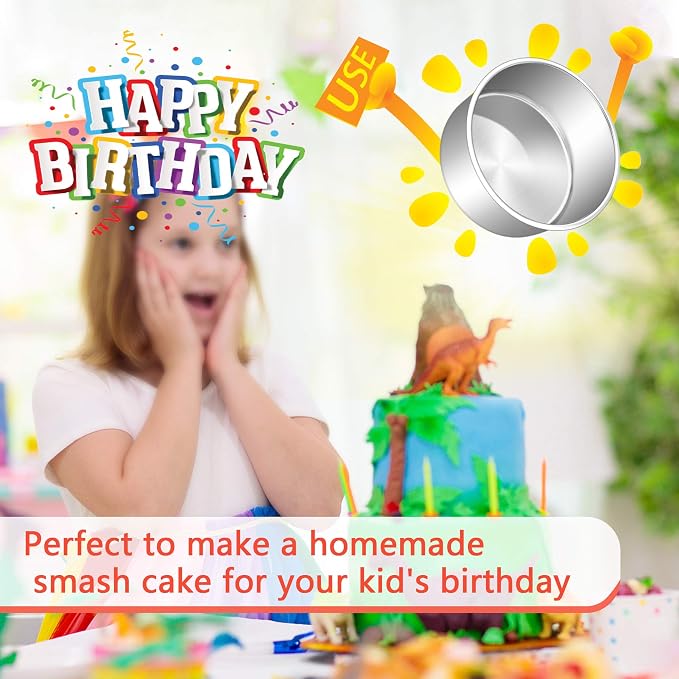E-far Cake Pans Set of 3, 6 x 3 Inch Stainless Steel Round Cake Baking Pans Tins for Wedding Birthday, Deep Side & Non-toxic, Oven & Dishwasher Safe, Mirror Finish & Straight Side - Image 7