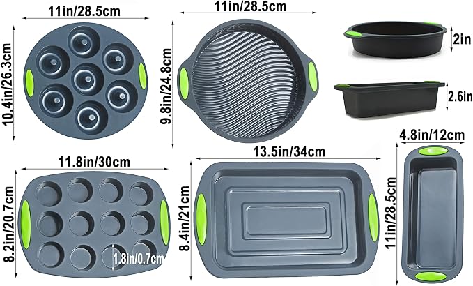 5 Pieces Silicone Bakeware Set | Food Grade Premium Silicone Molds | Round Cake Pan, Loaf Toast Bread Pan, 12 Cup Mini Muffin Pan, 7-Cavity Donut Pan, 11x7.5-Inch Cake Tray - Baking Pans Nonstick Set - Image 2