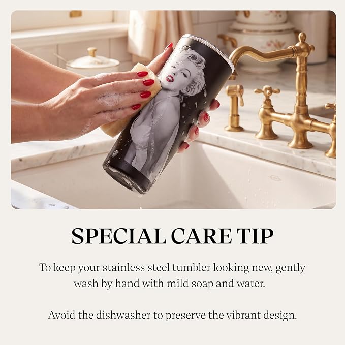 Dragon Glassware x Marilyn Monroe 100th Celebration Tumbler, 24 oz - MM100 | Vacuum Insulated Stainless Steel Tumbler with Straw & Lid; Double Walled Tumbler with Straw Charm; Marilyn Monroe Cup - Image 7