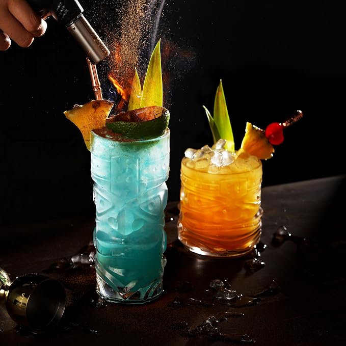 Viski Pacific Tiki Glasses Stackable Lowball DOF Tumblers, Tropical Cocktail and Bar Gifts for Rum and Whiskey, 12 Oz, Set of 2 - Image 10