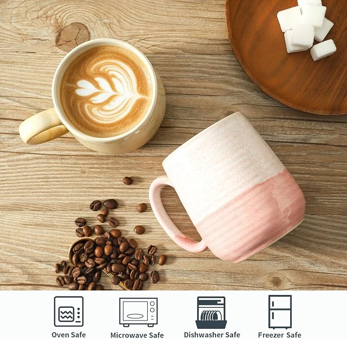 HASENSE 15oz Coffee Mugs Set of 4, Ceramic Coffee Cups with Handle for Tea, Cocoa, Latte, Milk, Porcelain Large Coffee Mugs for Kitchen, Coffee Bar, Rainbow - Image 5