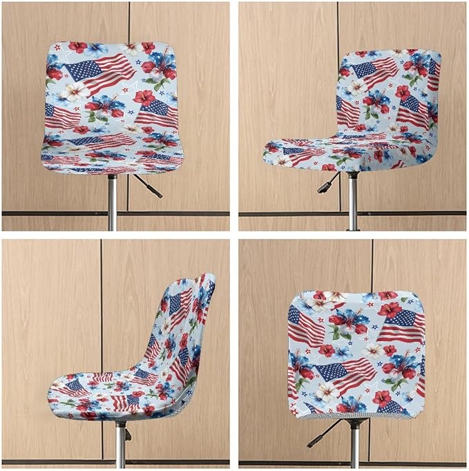 USA Flag Flower Bar Stool Covers, 2 Pcs Bar Stool Slipcover Decorative Soft Bar Stool Chair Covers for Dining Room Cafe Kitchen Chair Seat Protector - Image 6