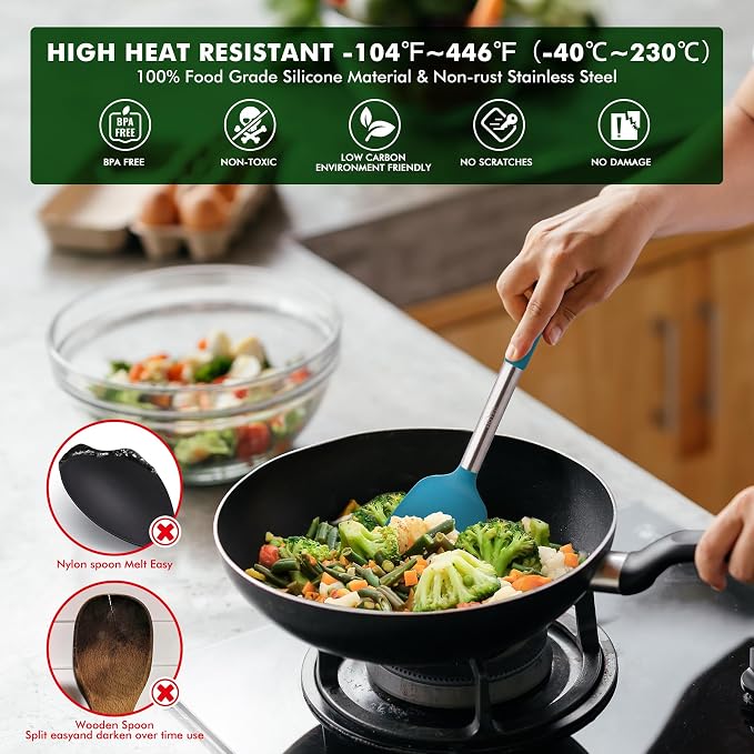 HOTEC 446°F Heat Resistant Silicone Kitchen Utensils, Cooking Utensil Set, Spatula Set, BPA Free, Kitchen Gadgets, Utensils Holder, Dishwasher Safe, 14pcs Multicolor - Image 6