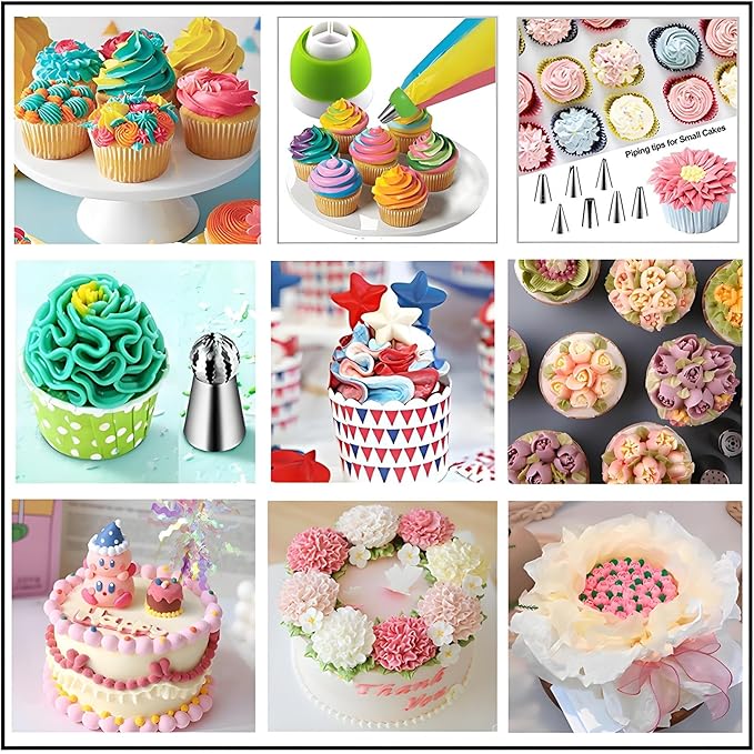 193 Pcs Russian Piping Tips Set, with 28 Numbered Russian Tips,48 Numbered Icing Tips,1 Ball Tip,2 Leaf Tips,Pattern Chart,100 Pastry Bags,4 Couplers,6 Bag Ties for Cake Decorating