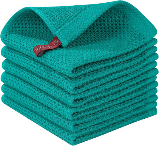 Homaxy 100% Cotton Waffle Weave Kitchen Dish Cloths 6-Pack, Teal | 12 x 12 Inches, Ultra Soft Absorbent Dish Towels, Quick Drying Dish Rags with Hanging Loop by Homaxy