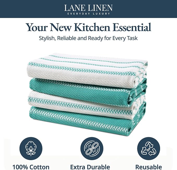 LANE LINEN Kitchen Towels Set - Pack of 4 Cotton Dish Towels for Drying Dishes, 18”x 28”, Absorbent Tea Towels, Quick Drying Kitchen Towel Set - Peacock Blue - Image 3