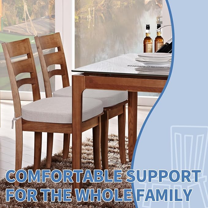 BUYUE Thickened 2.5" Dining Chair Cushions Set of 4, U-Shape High Density Foam Comfortable Chair Pads for Kitchen, Slip Resistant Indoor Seat Cushions (4 PCS, Light Gray) - Image 2