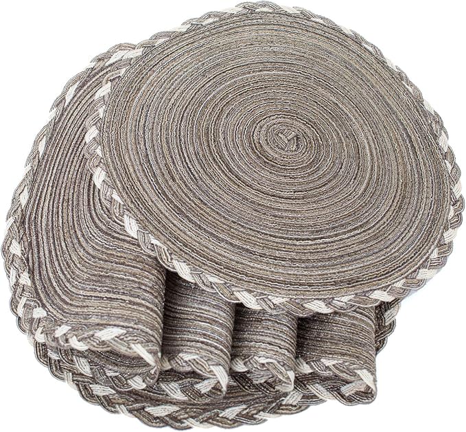 SHACOS Round Placemats Set of 6 Braided Glitter Round Table Placemats 15 inch for Wedding Holiday Party (Multicolor - Light Coffee, 6) - Image 5