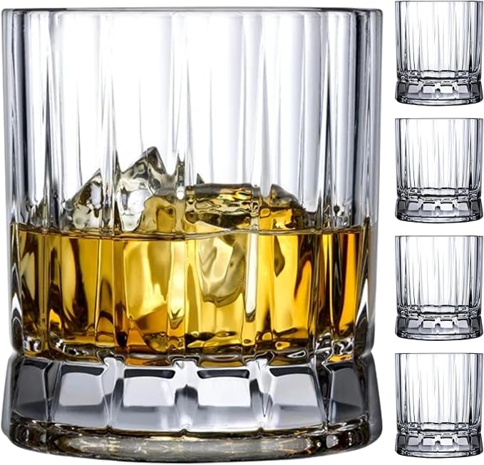 NUDE Whiskey Glasses Set of 4 SOF – 8.5 oz Premium Lead-Free Crystal Old Fashioned Rocks Glasses for Whisky, Scotch, Bourbon & Cocktails – Clear Heavy Base, Dishwasher Safe Luxury Gift Set by NUDEGlass