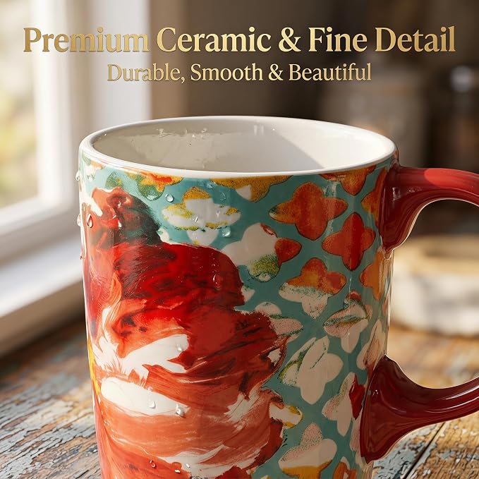 Topadorn 17oz Ceramic Travel Mug with Lid, Colorful Floral Coffee Mug | Artistic Ceramic Travel Cup, Microwave & Dishwasher Safe, Gift Box Included - Image 3