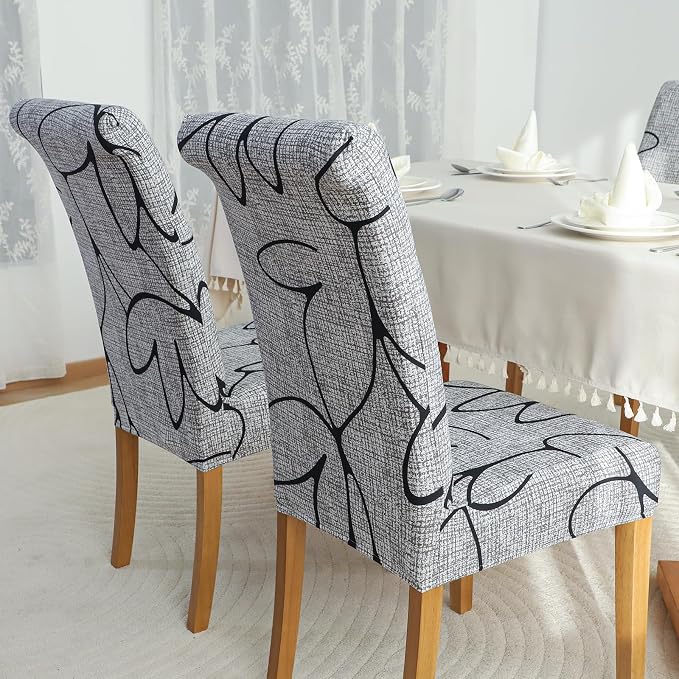 FORCHEER Chair Covers for Dining Chairs Set of 4,Grey Floral Stretch Dining Room Chair Cover Kitchen Parsons Chair Slipcovers (Pack of 4, Grey+Floral) - Image 4