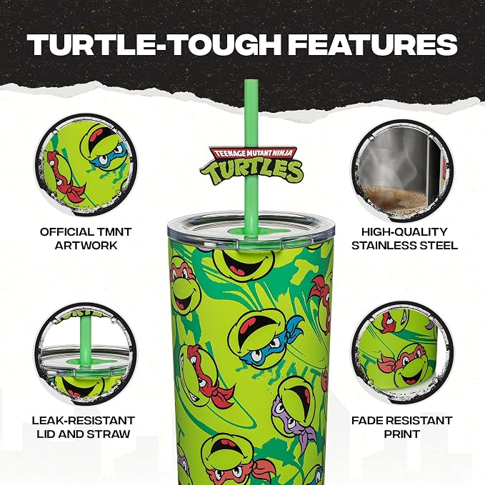Dragon Glassware x Teenage Mutant Ninja Turtles Insulated Tumbler, 24 oz | Vacuum Insulated Stainless Steel Tumbler with Straw & Lid; Double Walled TMNT Tumbler with Straw Topper; Ninja Turtle Cup - Image 5