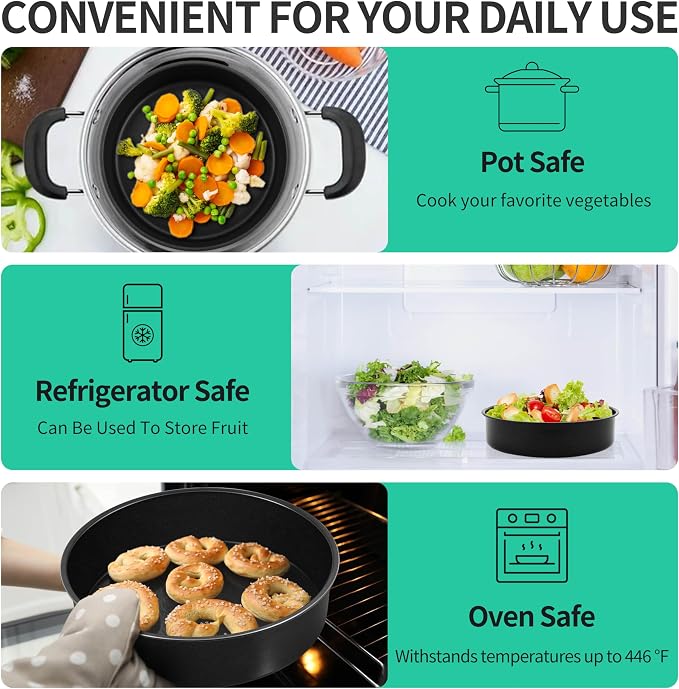 P&P CHEF 9.5 Inch Cake Pan Set, Non-stick Baking Pans for Cake, 4Pcs | Round Cake Baking Tins for Tier Smash Cakes, Bread, Non-Toxic & Solid, Stainless Steel Core & Leak-Proof, Black - Image 7