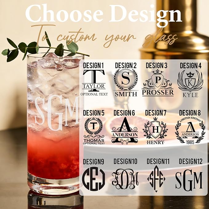Personalized Highball Glass, Custom Engraved Monogrammed Tall Cocktail Cup | 14oz Collins Glass & Bar Glassware for Birthday & Housewarming, Dishwasher Safe Drinking Glass for Mojito, Iced Tea - Image 2
