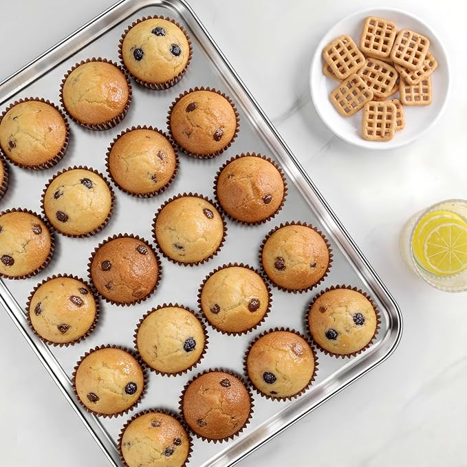 LIANYU Cookie Sheets for Baking, Jelly Roll Pan for Oven, 16x12 Inch, 2PCS | Stainless Steel Baking Tray Pan, Healthy Metal Tray for Home Bakery Hotel Restaurant, Heavy Duty, Dishwasher Safe, No Coating - Image 6