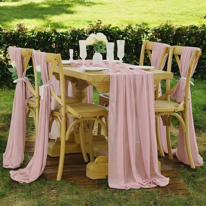 Pack of 20 | Dusty Pink | 14ft Chiffon Table Runner 29x170 Inches Long Romantic Rustic Sheer Gauze Runner for Wedding Bridal Shower Birthday Banquets Engagement Spring Easter Boho Decorations - Image 6