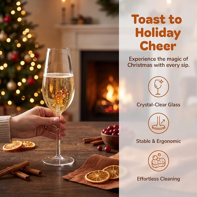 Zerodeko Christmas Wine Glasses: Decorative Glass Wine Goblet for Bar Pub | Xmas Gingerbread Man Drinkware Cocktail Glassware for Christmas Parties Hosting - Image 3