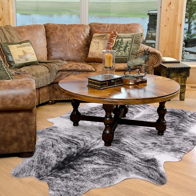 Amearea Premium Faux Cow Hide Rug, Large, Grey, 5.2x4.6 Feet, Animal Print, Rustic, Suede Backing, Non-Slip, Machine Made, Indoor, Adult, Unisex, Stain Resistant, Hand Wash Only, Bedroom, Area Rug - Image 4