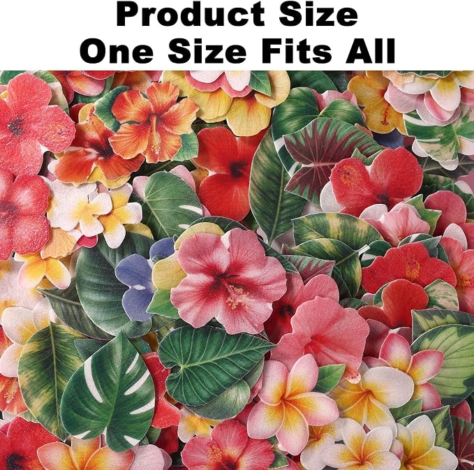 280pcs Edible Hawaiian Cake Decorations, Hawaiian Tropical Design Glutinous Rice Paper Edible Flower Cupcake Decor with 40 Patterns for Summer Birthday Party Baking Supplies (Multicolor) - Image 2