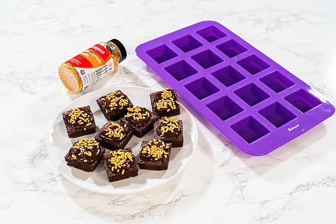 Bakerpan Silicone Brownie Mold for Baking, Individual Bite Size 1.5 Inch Brownie Squares, Silicone Brownie Pan with dividers, 15 Cavities - Set of 2