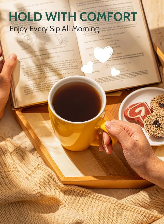 Sweese Porcelain Coffee Mugs - 16 Ounce (Top to the Rim) for Coffee, Latte, Tea, Cocoa, Set of 4, Yellow - Image 4