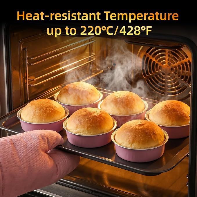 Beasea 7.3oz Mini Pie Pans with Lids, 120 Pack 4 Inch Disposable Creme Brulee Ramekins Small Aluminum Foil Pie Tart Cake Baking Tin Pans Cheesecake Containers for Party - Pastel Pink - Image 6