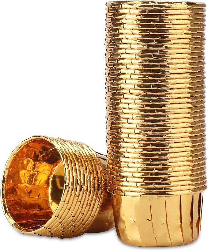EUSOAR Gold Cupcake Cups, 3.5 Oz 50pcs Disposable Foil Muffin Liners, Gold Cupcake Baking Cups, Ramekin Aluminum Cupcake Tip Pan Ramekin Holders, Little Baking Cups by EUSOAR