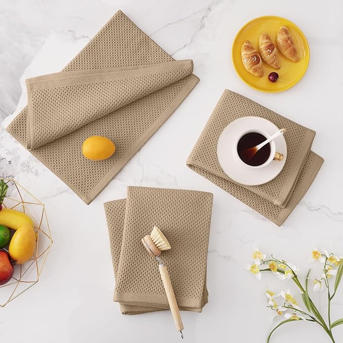 Homaxy 100% Cotton Oversized Waffle Weave Kitchen Towels 8-Pack, Tan | 20 x 28 Inches, Ultra Soft Absorbent Dish Towels, Quick Drying Large Cleaning Towels - Image 7
