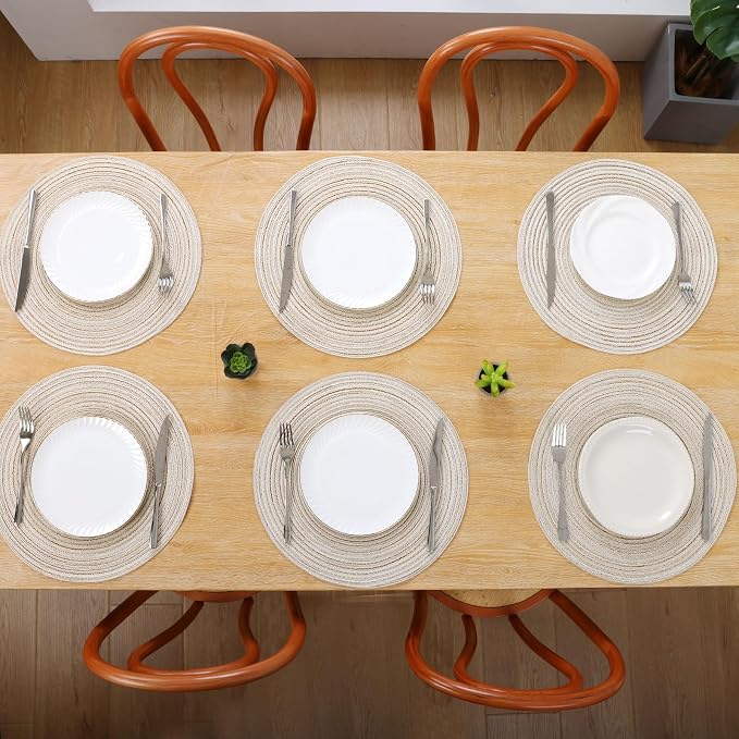 SHACOS Round Placemats Set of 6 Braided Circle Place Mat Washable 15 inch Table Mats for Kitchen Dining Table Decor Mixed Color (Ivory, 6) - Image 4
