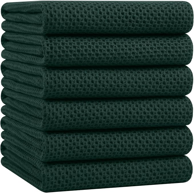 Homaxy 100% Cotton Oversized Waffle Weave Kitchen Towels 6-Pack | Blackish Green, 20 x 28 Inches, Ultra Soft Absorbent Dish Towels, Quick Drying Large Cleaning Towels by Homaxy