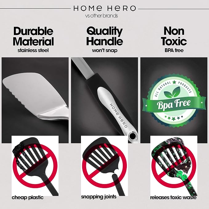 Home Hero Stainless Steel Kitchen Utensils Set - Heat-Resistant Silicone & Nonstick Tools - Durable Stainless Steel Kitchen Gadgets - Complete Kit Measuring Cups & Spoons - 41-Piece Set | Heat-Resistant Stainless Steel Kitchen Utensil Set - Measuring C... - Image 3