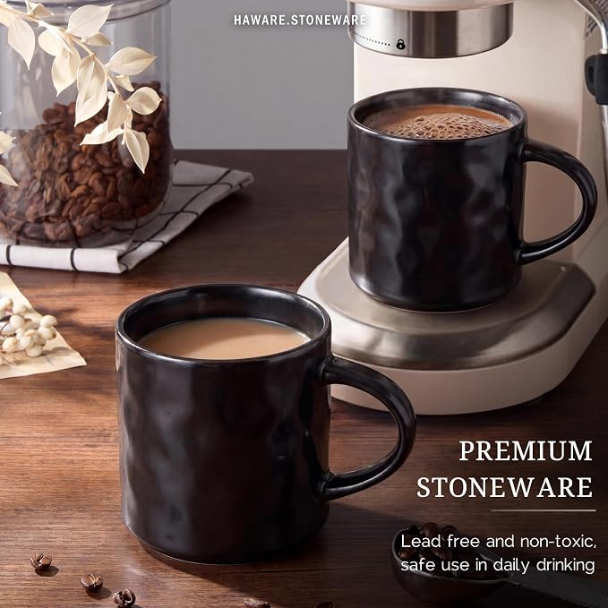 HaWare Coffee Mugs Set of 4, 14 Ounce, Matte Black | Stoneware Latte Cups With Handle, For Man, Woman, Dad, Mom, Drinking Cups for Cappuccino/Cocoa/Milk - Image 4