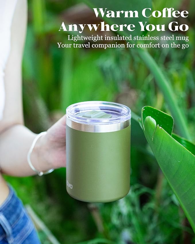 12oz Insulated Coffee Mug with Lid – Includes Two Lids, Stainless Steel Coffee Travel Mug with Handle, Double Wall Vacuum Insulated Camping Mug for Home, Office & Outdoor, Army Green - Image 9