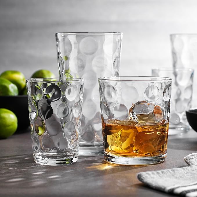 Home Essentials & Beyond Glassware Set 18 Piece Mixed Drinkware Set. 6 Highball Tumblers-17 oz., 6 Rock Whiskey-13 oz., and 6 Juice-7 oz. All Size Glass Cups Drinking Glasses. (Design on Inner Glass) - Image 2