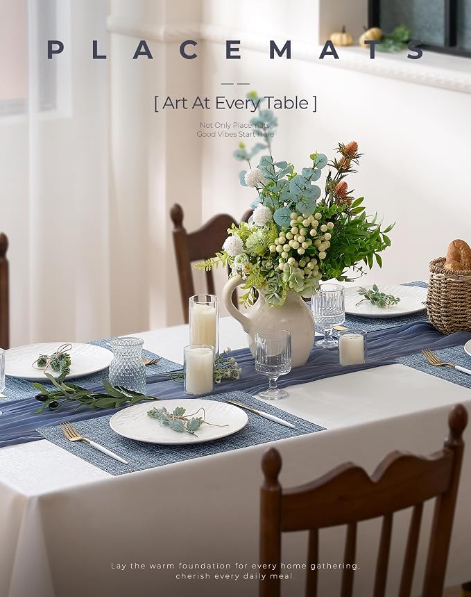 Leetaltree Deep Navy Woven Placemats Set of 24 - Heat Resistant Non-Slip Place mats for Dining Table, Washable Durable PVC Vinyl Woven Table Mats(Deep Navy, 24) - Image 2