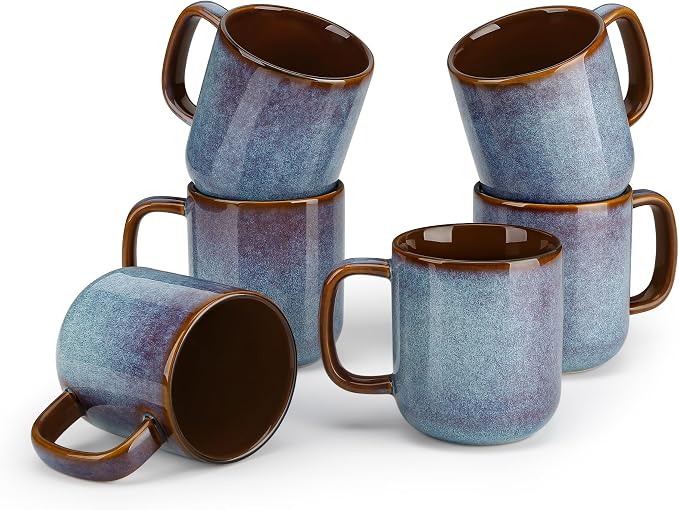 vancasso Coffee Mugs Set of 6, 12 Oz Ceramic Coffee Cups with Handle, Ceramic Unique Glaze Coffee Cup for Cappuccino, Latte, Tea, Cocoa, Dishwasher & Microwave Safe Gift Sets, Blue, Series ONION by vancasso