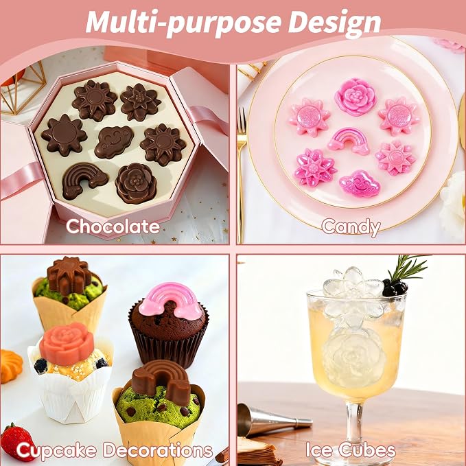 Flower Soap Molds Silicone for Soap Making, 2 Pcs, 24 Cavity | silicone molds soap candle making, With Cloud Rainbow for Chocolate, Candy, Ice Cubes, Cupcake Decorations, Jelly,Non-stick - Image 4