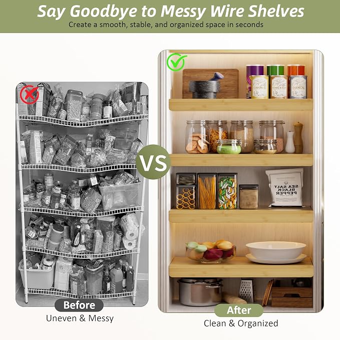 Wire Shelf Covers, Bamboo Wire Rack Covers for Pantry, Closet，Kitchen (5pcs, 34" W x 16" D, Natural) - Image 5