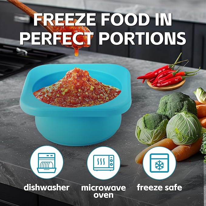 Freezer Soup Tray Silicone Molds - 2 Cup Freezer Cube With Lid,Food Storage Container for Soup Sauce Meal Prep,4 Pack