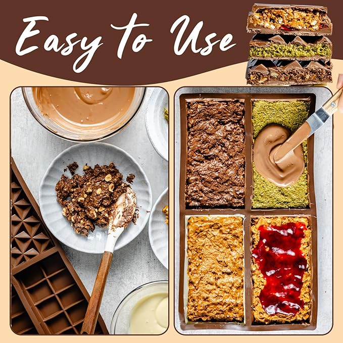 HKNMTT Chocolate Bar Silicone Molds 4 Shape, Large Stuffed Dubai Pistachio Deep Bar Moulds Kit 0.85 Inch Thick Big, Ideal for Homemade Making Bar Candy Bar Bpa Free DIY 2PCS