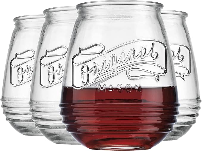 Glaver's Stemless Wine Glasses 21 Oz. Set Of 4 Original Mason Vintage Goblet Beverage Glasses Uses For Your Cocktail Lounge, Whiskey Parties, and Everyday Dinner Table. Dishwasher Safe. (Large) - Image 5