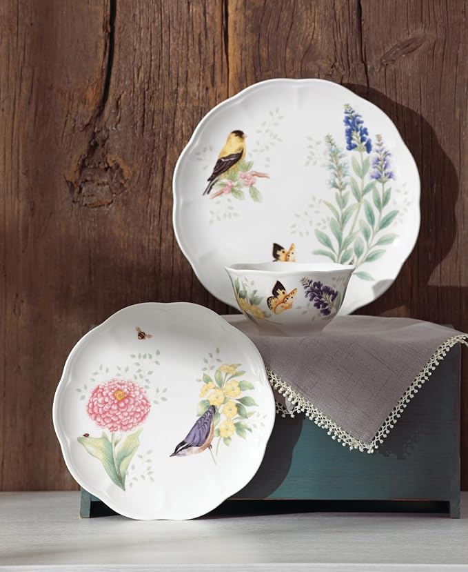 Lenox Dinnerware Set, Butterfly Meadow Flutter 12-Piece Set, Service For 4, Elegant White Porcelain, Dishwasher Safe, Chip Resistant, Plates And Bowls Sets, Home and Kitchen (Assorted, 12 Pieces) - Image 6